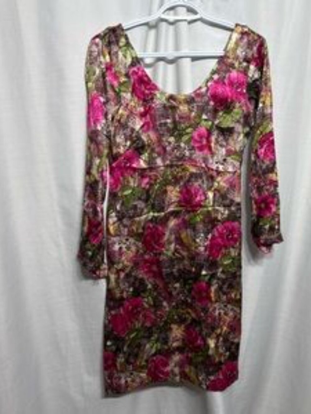 Floral Snakeskin Print Scoop Neck Long Sleeve Mini Dress Boho Indie Retro - Picture 2 of 9